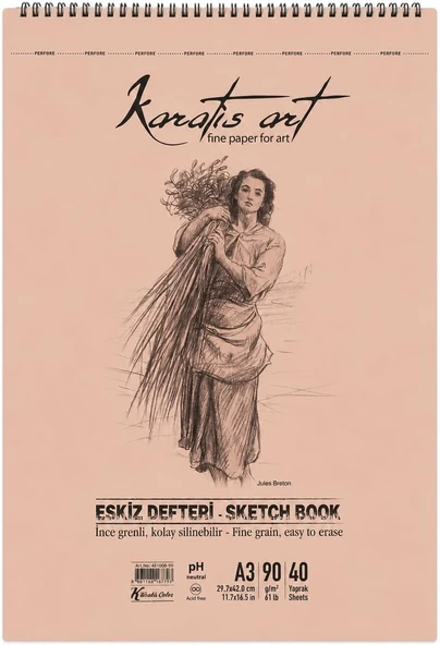 A3 Eskiz Defteri, 90 G/M² İnce Grenli Kağıt, 40 Yaprak Spiralli Sketchbook, Kurşun Kalem, Kömür Pastel Çizimler İçin Uygun, Kolay Silinebilir, Perforeli Sayfalar, Profesyonel Öğrenci Kullanımı ürün görseli 1