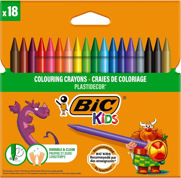 Bic Plastidecor Elleri Kirletmeyen Pastel Boya, 18'Li Kutu, Elleri Boyamaz, 30 Aydan Büyük Çocuklar İçin İdeal ürün görseli 1