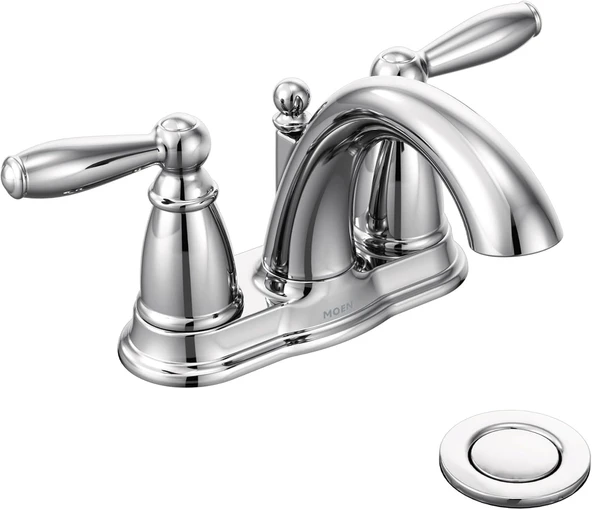 Moen 6610Bn Brantford Çift Kollu Yüksek Kavisli Banyo Bataryası, Fırçalanmış Nikel, Sifon Dahil ürün görseli 1