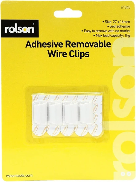 Rolson 61345 4Pc Removable Adhesive Wire Clip, Black, 27X16Mm ürün görseli 1