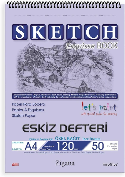 Zigana A4 Spiralli Eskiz Defteri – 50 Yaprak, 120 Gr Çizim Bloknotu, Sanat Defteri ürün görseli 1