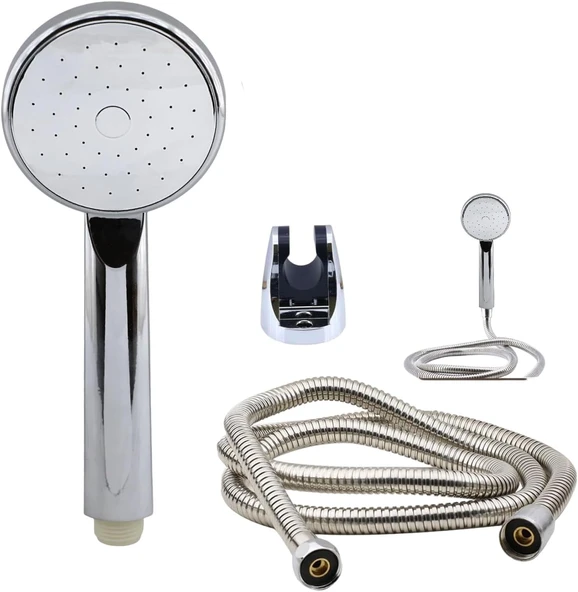 Duş Seti Fişkiye Banyo Duş Başlığı Set Fiskiyesi Telefonu Yuvarlak Klasik Başlık Metal Hortum ürün görseli 1