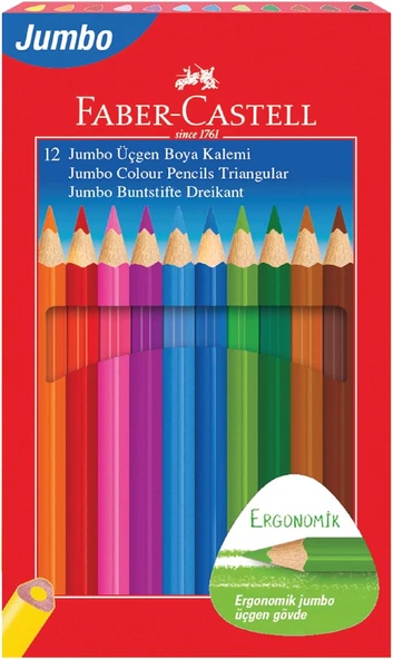Faber-Castell Kuru Boya Kalemi, 12 Renk, Çocuklar İçin Eğlenceli Kolay Tutuş, Ergonomik Üçgen Kalın Gövde, Kırılmaya Karşı Dirençli Özel Yapıştırma Sistemi ürün görseli 1