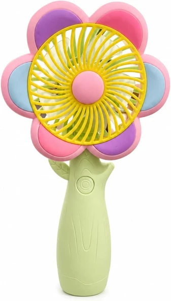 Mini El Fanı Usb Şarjlı Type-C Bağlantılı 3 Kademeli Taşınabilir Elektrikli Fan Masaüstü El Tipi Kullanım Renk Serinletici Fan Yeşil Sarı Pembe Papatya ürün görseli 1
