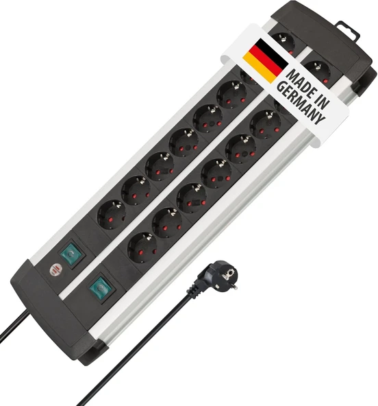 Brennenstuhl Premium-Alu-Line, Güç Şeridi 16 Soketli-2 Anahtarlı-3 Metre Priz ürün görseli 1
