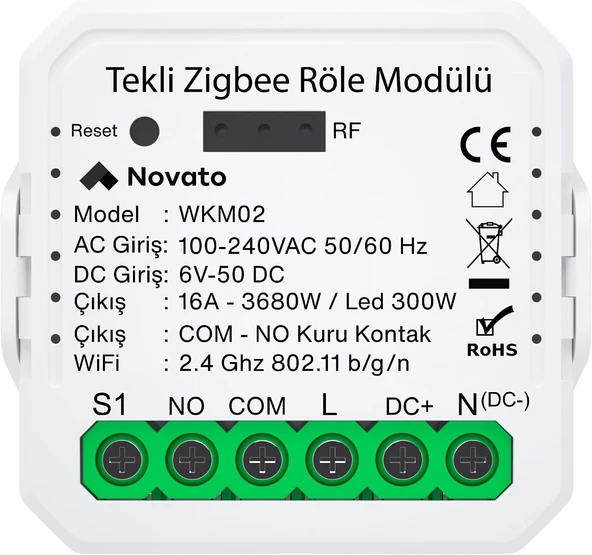 Novato Tuya Mini Zigbee Kuru Kontak Röle (Tuya, Life, Assistant, Zigbee2Mqtt Uyumlu) ürün görseli 1