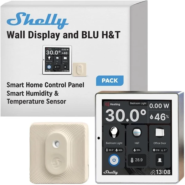 Shelly Wall Display Beyaz + Blu H&T Fildişi (Paket), Wlan Akıllı Ev Paneli, Termostat, Entegre 5A Röle, Nötr İletken Gerekli, Çevre Verileri, Merkezi, Alexa Google ürün görseli 1