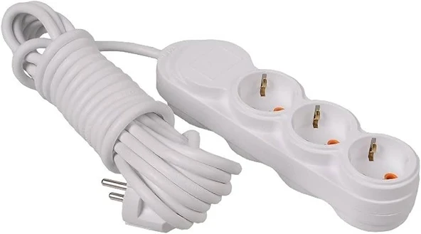 3Lü 2 Metre Grup Priz Uzatma Kablosu, Çocuk Korumalı, Klemensli Topraklı Priz - 3500 Watt, 16 Amper, 250 Volt, Beyaz Renk (2 Metre) ürün görseli 1