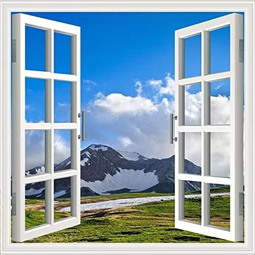 Pencere Poster Duvar Kağıdı Dağlar Yapışkanlı Sticker ürün görseli 1