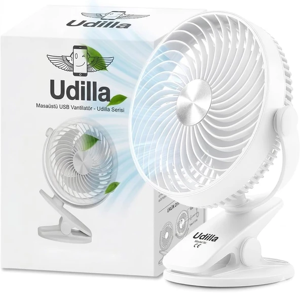 1800 Mah Bataratyalı Usb Mini Vantilatör Fan Klipsli Sabitleme - 360° Ayarlanabilir - Güçlü Hava Akımı Ile Süper Serinlik Hissi - Sessiz, Portatif, Taşınabilir (Beyaz, Klipsli) ürün görseli 1