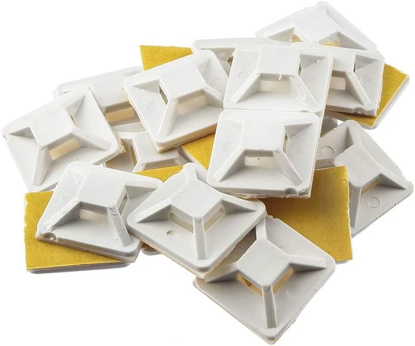 Tek-İş Kablo Bağı Yapışkanlı, Yapışkanlı Kroşe, 19 X 19 X 3.9 Mm, 50 Adet, Beyaz ürün görseli 1