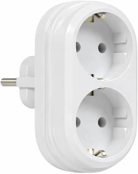 2'Li Golyat Fiş, İkili Topraklı Duvar Tipi Priz Çoklayıcı Fiş, 16A 250 Volt, 3600 Watt (Beyaz) ürün görseli 1