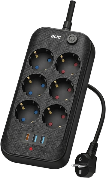 2500W Termal Koruma Çoklu Priz, 6 Ac + 2 Usb-A + 1 Usb-C Pd20W, Akıllı Akım Dengeleme, Çocuk Güvenlik Kapaklı, Isıya Dayanıklı Gövde, 2 Metre Kablo ürün görseli 1