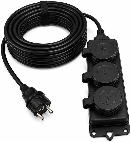3’Lü Grup Priz 3X2.5Mm Ttr Topraklı Siyah Kauçuk Uzatma Kablosu (15 Metre) ürün görseli 1