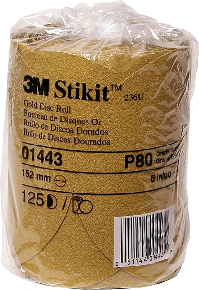 Stikit Gold Disk Rulo 236U, 01443, 6 Inç, P80 Sınıfı, Rulo Başına 125 Disk, Otomotiv Aşındırıcılar ürün görseli 1