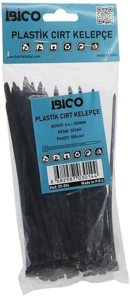 Si̇yah 3.6X150Mm Plasti̇k Cirt Kelepçe 100Pcs (5122) ürün görseli 1
