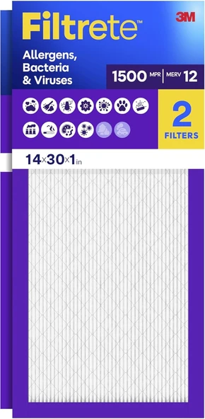 Filtrete 14X30X1, Ac Fırın Hava Filtresi, Mpr 1500, Healthy Living Alerjen, 2'Li Paket (Tam Ölçüler 13,81 X 29,81 X 0,78) ürün görseli 1