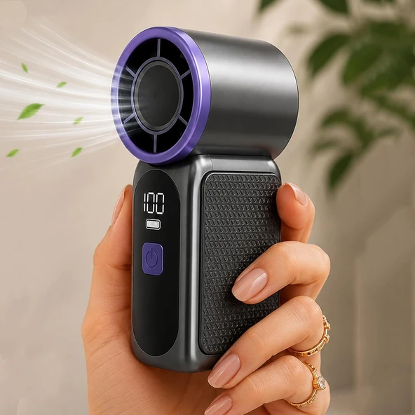 Coverzone 9Cmx4Cm Mini Küçük El Fanı Taşınabilir Şarjlı Dijital Göstergeli Ayarlanabilir Hız Kademeli Taşınabilir Soğutucu Fan Usb-C Şarjlı Masaüstü Seyahat Ofis Kamp Için Vantilatör Fs-24 ürün görseli 1