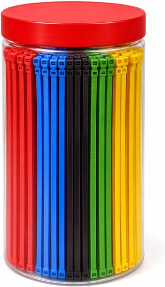 Kyrotech Kavanozlu 5 Ayrı Renkli Kablo Bağı, 500 Adet, 100X2.5 Mm, Naylon Cırt Kelepçe Seti, Kendinden Kilitlemeli, Elektrik Kablo Düzenleyici 10 Cm ürün görseli 1