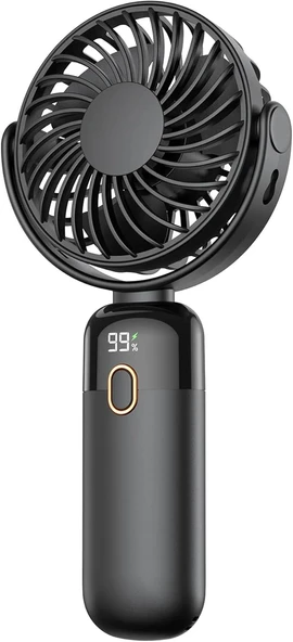 Warmco K70 Taşınabilir Şarjlı El Vantilatörü 2400Mah 360° Döner Başlıklı Standlı Dijital Ekranlı Soğutucu Fan Siyah ürün görseli 1