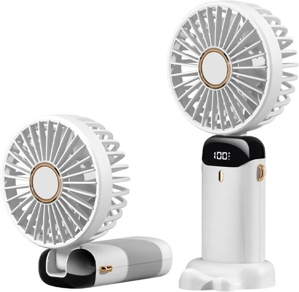 Taşınabilir El Vantilatörü, Mini Katlanabilir Masa Fanı, 5 Hızlı Usb Şarj Edilebilir Fanlar, Ev Ofis Seyahati Için Led Ekranlı Akülü Mini El Fanı (Beyaz) ürün görseli 1