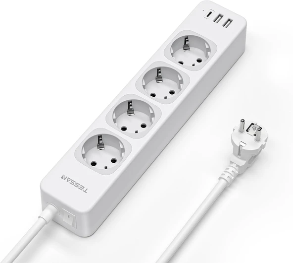 Tessan Usb C 2 Usb A Ile 4 Yollu Çoklu Priz, 7'Si 1 Arada Çoklu Priz Uzatma Kablosu 2M, Anahtarlı Çoklu Fiş, 3600W Dağıtım Prizi Çoklu Priz, Usb'Li Çoklu Priz ürün görseli 1