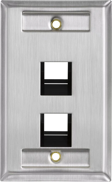 Leviton 43081-1L2 2 Bağlantı Noktalı Paslanmaz Çelik Quickport Kimlik Pencereli Tek Yuvalı Duvar Plakası ürün görseli 1