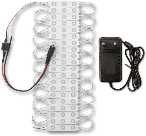 Amber Led Mercekli Modül Tak Çalıştır Hazır Set Ürün Adaptör Dimmer Anahtar Dahil, Mutfak, Ayna, Tezgah, Akvaryum, Vitrin Aydınlatma (Günışığı, 20 Adet - Çıt Çıt Anahtar) ürün görseli 1