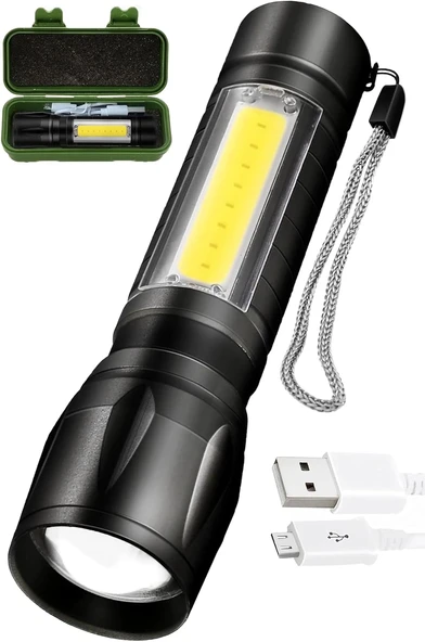 3 Mod Metal Şarjlı El Feneri Zoomlu Mini Boy – Type-C Şarjlı Kamp Feneri, Gece Yürüyüş El Feneri, Cob Led Acil Durum Işığı, Kutulu 47701 [Enerji Sınıfı A] ürün görseli 1