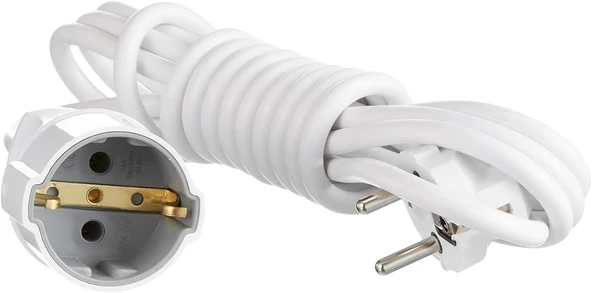Seyyar Uzatma Kablosu 5 Metre Topraklı Fiş Monofaze Cca Priz 3X1 Mm Beyaz Kablo H05Vv-F ürün görseli 1