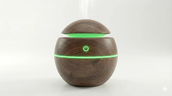 Ultrasonik Hava Nemlendirici Aroma Difüzörü - 3 Farklı Renk Seçeneği (Beyaz, Koyu Ahşap) - Küre Tasarım Buhar Makinesi, Led Işıklı Sessiz Oda Kokusu Yayıcı (Usb) (Koyu Ahşap) ürün görseli 1