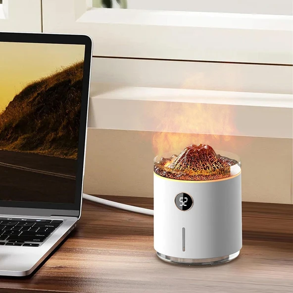 Volkanik Efektli Şarjlı Hava Nemlendirici Yatak Odası Oturma Odası Için Akıllı Aromaterapi Mist Difüzör, Simüle Alev Şekli, Görsel Büyü ürün görseli 1