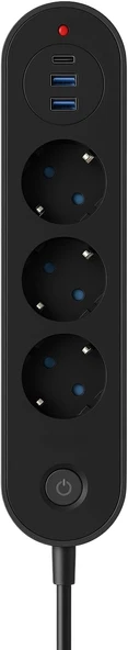 3’Lü Priz | 2 Usb-A + 1 Usb-C | Termal Akım Korumalı, 2500W Güç, Aç/Kapa Anahtarlı, Isıya Dayanıklı ürün görseli 1
