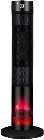Robo Şömineli Seramik Kule Tipi Dikey Isıtıcı, 2000W, Siyah, Kule, İç Mekan, Elektrikli, Seramik Isıtma, Uzaktan Kumandalı ürün görseli 1
