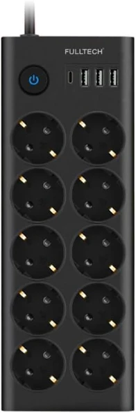 Nekuba Type-C Port Girişli Akım Korumalı 10'Lu Priz, 3 Usb, 1 Type-C Giriş, Isıya Dayanıklı, Grup Priz, Çoklu Uzatma Kablo, Siyah, 1.4 Metre ürün görseli 1