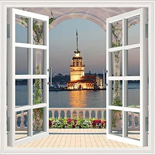 Pencere Poster Duvar Kağıdı Kız Kulesi Yapışkanlı Sticker ürün görseli 1