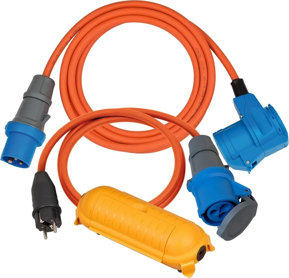 Brennenstuhl Kamp Adaptör Seti/Cee Adaptör Kablosu 1,5 M, Cee 230 V Uzatma Kablosu 3 M, Safe-Box Big Ip44 (Her Kamp Tatili Için Ideal Kamp Aksesuarı, Ip44), Turuncu ürün görseli 1