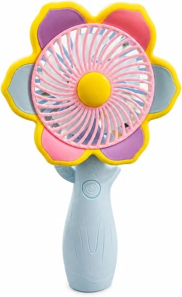 Mini El Fanı Usb Şarjlı Type-C Bağlantılı 3 Kademeli Taşınabilir Elektrikli Fan Masaüstü El Tipi Kullanım Renk Serinletici Fan Pembe Sarı Çiçek ürün görseli 1