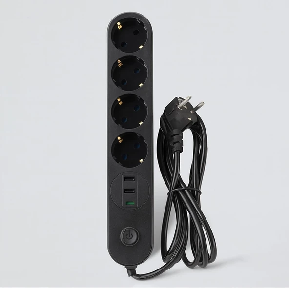 4 Prizli 3 Usb Girişli Akım Korumalı Topraklı Golyat Grup Şarj Fiş Priz 2 Metre Uzatma Kablosu ürün görseli 1