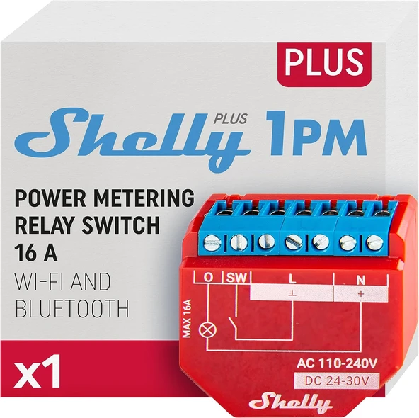Shelly 1Pm | Wlan Bluetooth Röle Şalteri, Akım Ölçümlü, 16 A, Işık Kontrolü, Alexa Google Ile Çalışır, Ios Android Uygulaması, Hub Gerektirmez ürün görseli 1