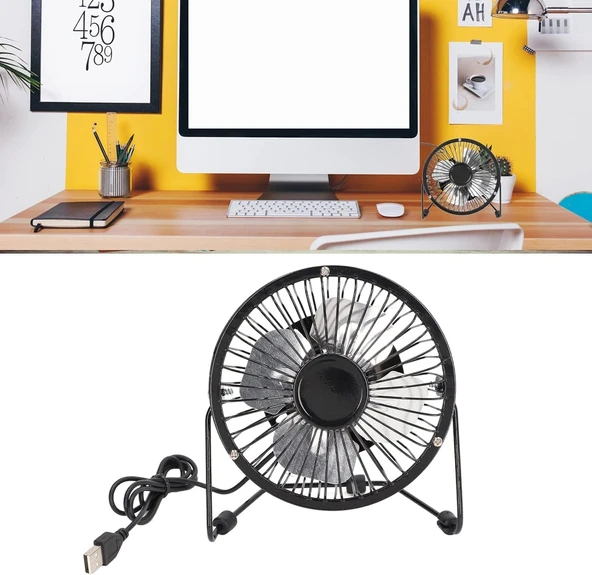 Aee® Masa Üstü Metal Usb Mini Fan - Sessiz Soğutucu Vantilatör - 13.5 Cm Çaplı 4 Alüminyum Kanatlı - Ayarlanabilir Açılı Masa Fanı - 5V 2.5W Güç - Usb Girişli Mini Klima Fan - Ofis, Ev, Laptop ürün görseli 1