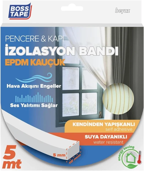 Tape Epdm Kauçuk Pencere Kapi Izolasyon Bandi, 5Mm X 15Mm X 5Mt Boyut, Beyaz ürün görseli 1