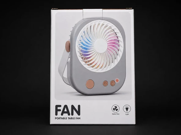 Aksu Mini Şarjlı Masaüstü Fan – Rgb Işıklı Ayaklı Tasarım Çantada Taşımaya Uygun (Karma Renk) ürün görseli 1