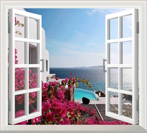 Pencere Poster Duvar Kağıdı Deniz Havuz Yapışkanlı Sticker ürün görseli 1