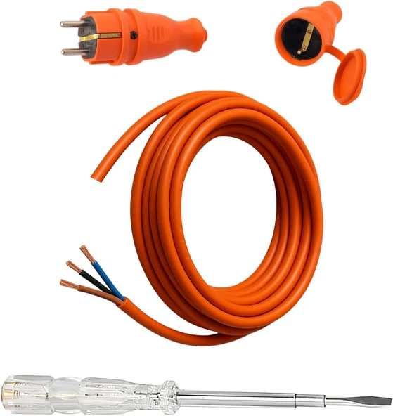 Seyyar 5 Metre Uzatma Kablosu Ttr Cca Çok Telli 3X1.5 Mm Elektrik Kablo Kalem Dişi Erkek Fiş ürün görseli 1