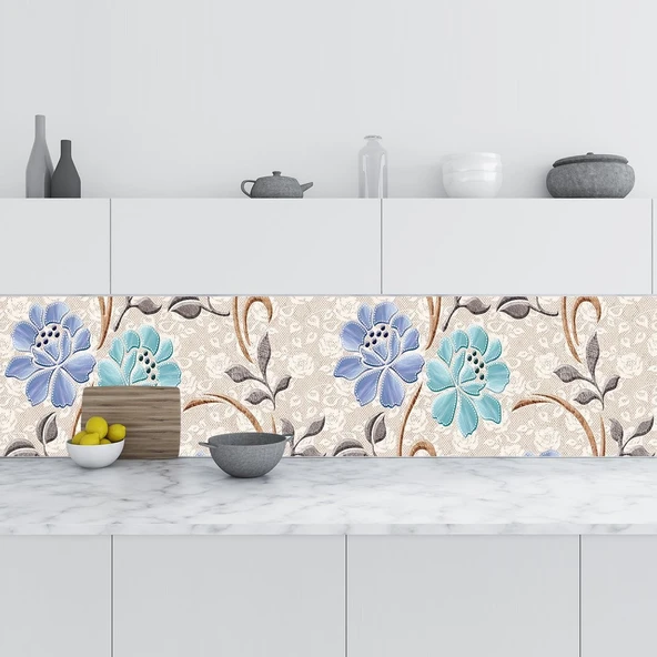 Mutfak Tezgah Arası Folyo Fayans Kaplama Folyosu Çiçek Duvar 2 60X100 Cm ürün görseli 1