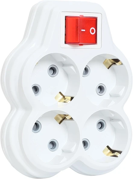 4Lü Anahtarlı Golyat, Dörtlü Topraklı Priz Çocuk Korumalı Çoklayıcı Fiş, Beyaz Renk, 16A 250 Volt, 3600 Watt ürün görseli 1