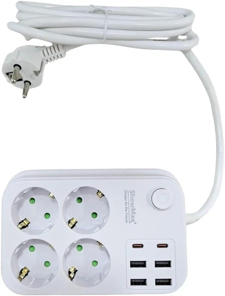 Lunatic Showmax Serisi Sh-2946 Termal Akım Korumalı Priz 2 Mt (4 Priz + 4 Usb + 2 Type-C) ürün görseli 1