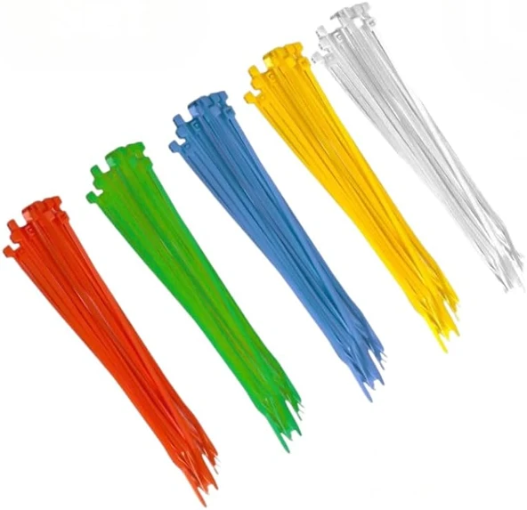 Tek-İş 529563 Plastik Kablo Bağı Klipsi Cırt Kelepçe Karışık Renk Set 100 Mm 5 Renk X 20 Toplam 100 Adet ürün görseli 1