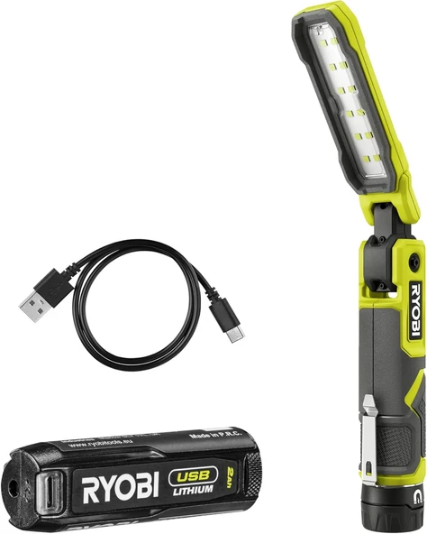 Ryobi Çalışma Lambası 4 V Usb Lityum - 3 Yoğunluk 500/250/100 Lümen - Mıknatıslı Ayak - Usb-C Kablosu - 1 Pil 4 V 2,0 Ah Usb Lityum - Rli4-120G ürün görseli 1